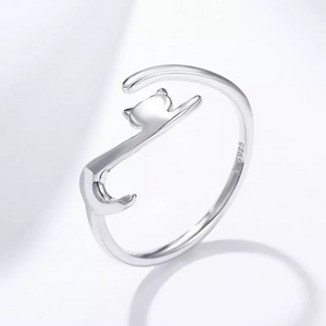 Abstract Open Cat Ring Sterling Silver