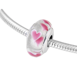 Abstract Pink Hearts Murano Glass Charm 925 Sterling Silver