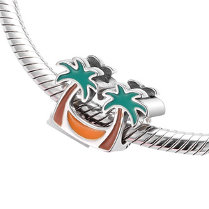 Tropical Vacation Palm Trees Charm 925 Sterling Silver
