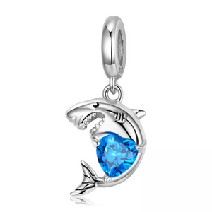 Blue Heart Shark Charm 925 Sterling Silver