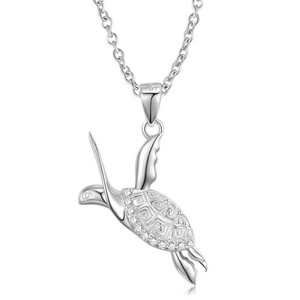 Swimming Sea Turtle Pendant Necklace Sterling Silver