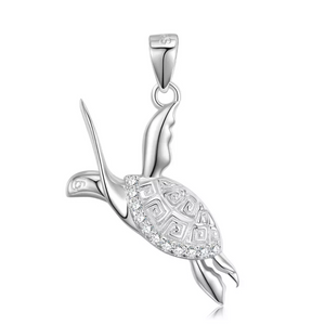 Swimming Sea Turtle Pendant Necklace Sterling Silver