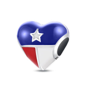 Texas Flag Heart Charm 925 Sterling Silver
