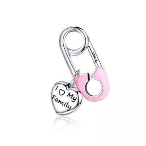 Pink Safety Pin Baby Girl Charm 925 Sterling Silver