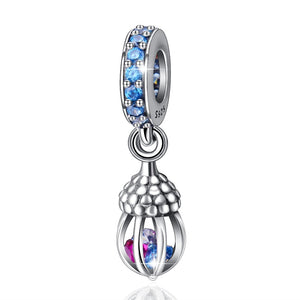 Acorn Crystal Birdcage Charm 925 Sterling Silver