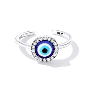 Blue Evil Eye Halo Cuff Ring Sterling Silver