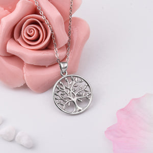 Filigree Tree of Life Crystal Medallion Necklace Sterling Silver