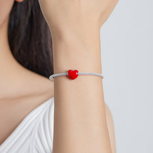 Cherry Red Enamel Heart Charm 925 Sterling Silver