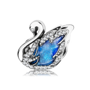 Majestic Crystal Swan Charm 925 Sterling Silver
