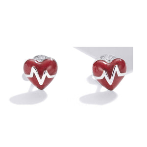 EKG Red Heartbeat ER Nurse Stud Earrings Sterling Silver
