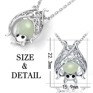 Glow in the Dark Bat Pendant Necklace Sterling Silver