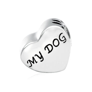 Love My Dog Heart Charm 925 Sterling Silver