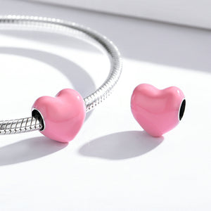 Pink Enamel Heart Charm 925 Sterling Silver