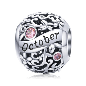 Rose Pink Birthstone October Charm 925 Sterling Silver