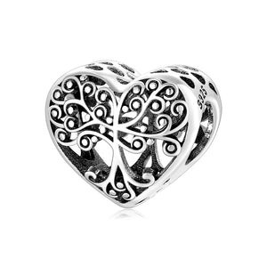 Heart Family Tree Charm 925 Sterling Silver