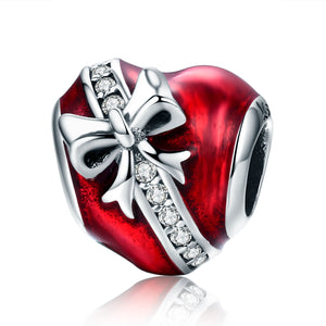 Cherry Red Crystal Bow Tie Bead 925 Sterling Silver