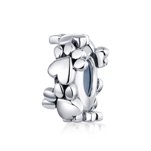 Heart Shaped Dog Paws Spacer Stopper Charm 925 Sterling Silver
