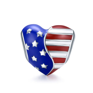 American Flag Heart Charm 925 Sterling Silver