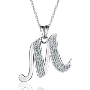 Letter M Crystallized Graffiti Font Initial Necklace Sterling Silver
