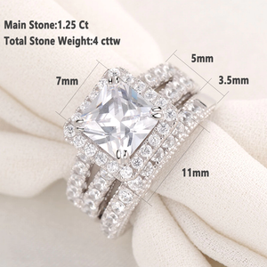 Engagement Rings Set 2.8 Ct Princess Cut AAAAA CZ Sterling Silver