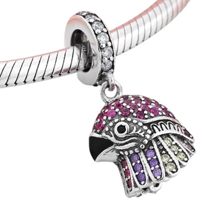 Tropical Parrot Crystal Dangle Charm 925 Sterling Silver