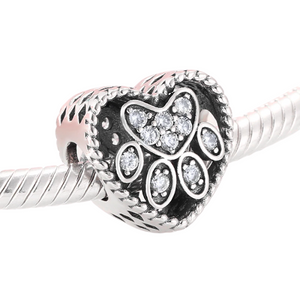 Dog Paw Basket Heart Charm 925 Sterling Silver