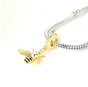 Gold & Black Honey Bee Charm 925 Sterling Silver