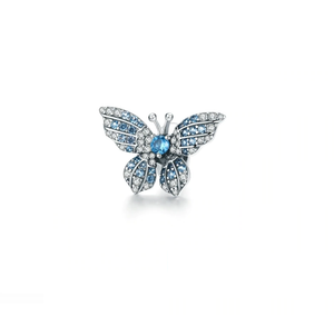 Blue & White Crystal Butterfly Charm 925 Sterling Silver