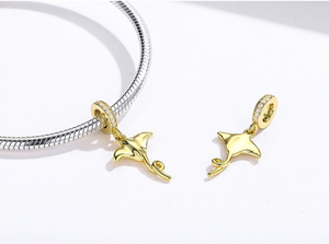 Golden Mobula Ray Fish Charm 925 Sterling Silver