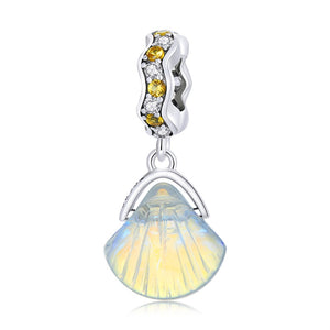Seashell Sunshine Crystal Dangle Charm 925 Sterling Silver
