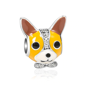 Enamel Crystal Chihuahua Bead Charm 925 Sterling Silver