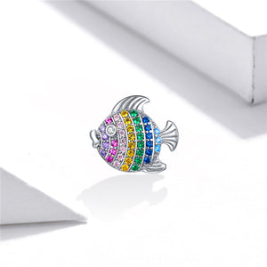 Crystal Rainbow Blowfish Charm 925 Sterling Silver
