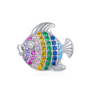 Crystal Rainbow Blowfish Charm 925 Sterling Silver