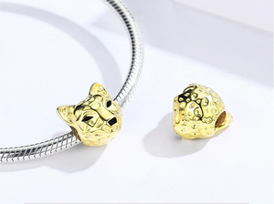 Gold Leopard Charm 925 Sterling Silver