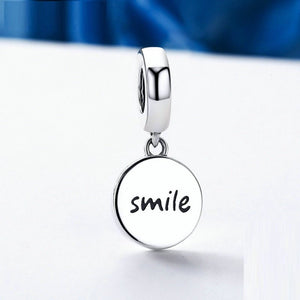 Sparkling Smiley Face Dangle Charm 925 Sterling Silver