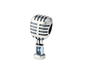Vintage Microphone Crystal Charm 925 Sterling Silver