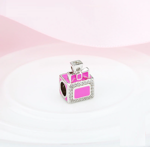 Pink Cubic Zirconia Perfume Bottle Charm 925 Sterling Silver