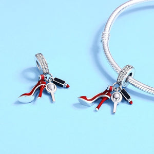 Red Stiletto Shoe Dangle Charm 925 Sterling Silver