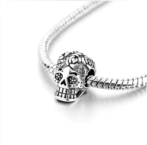 Flower Day of The Dead Skull Charm 925 Sterling Silver