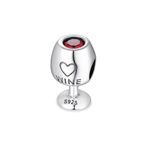 Cherry Red Cubic Zirconia Wine Glass Charm 925 Sterling Silver